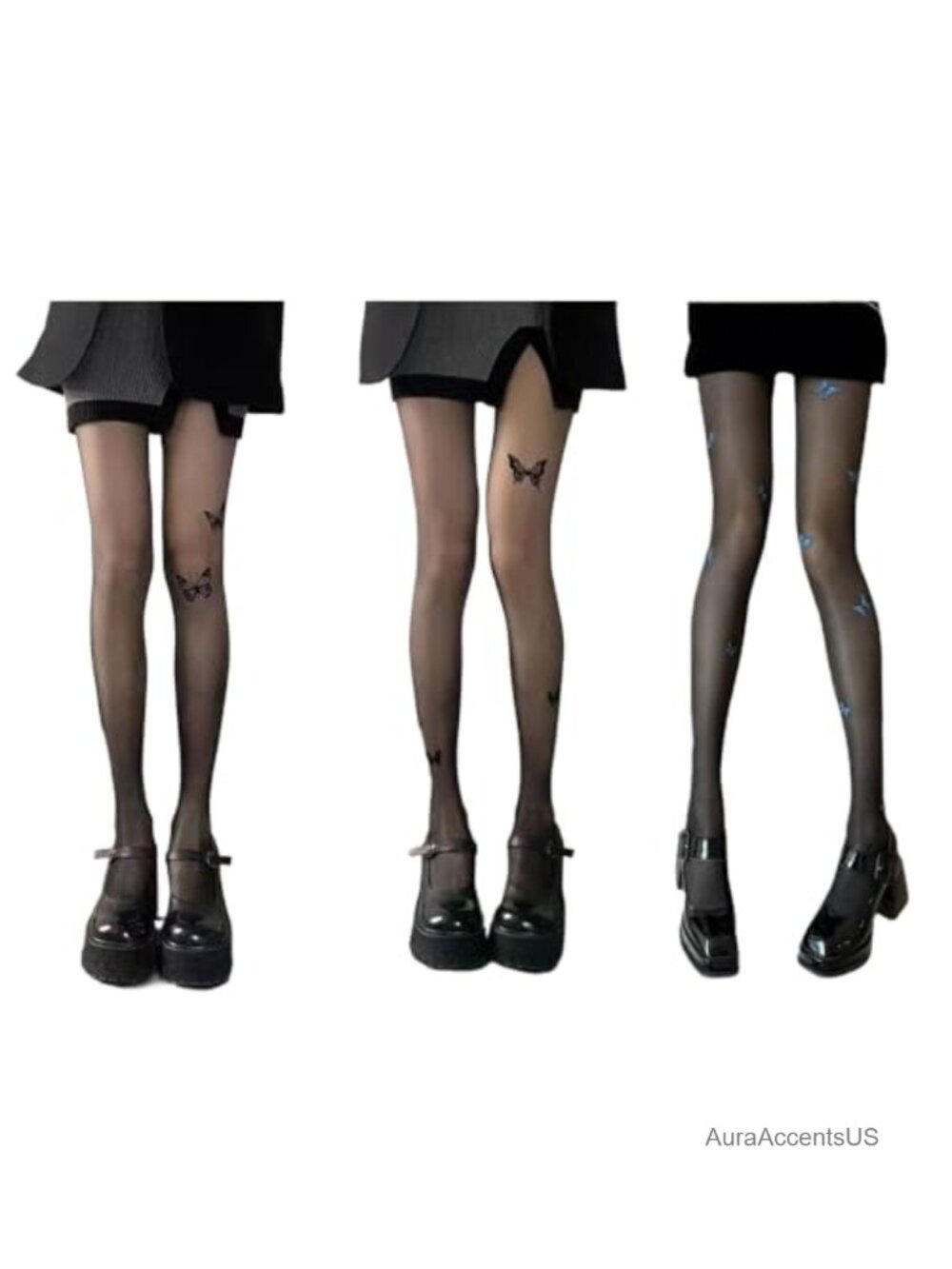 3-Pack High-Waist Semi-Sheer Butterfly Pattern Women's Tights Pantyhose